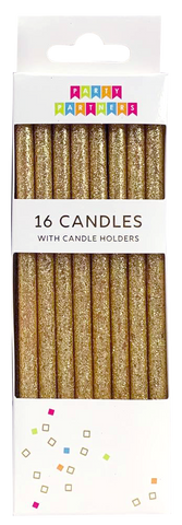 Tall Solid Gold Glitter 16 Candles Set