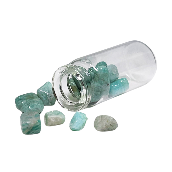 Natural Amazonite Stones in a Glass Jar with Backing Card