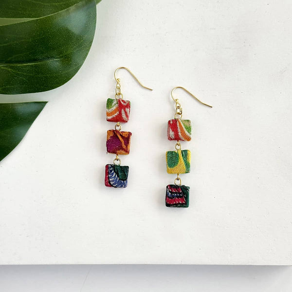 Kantha Fluid Square Trio Earrings