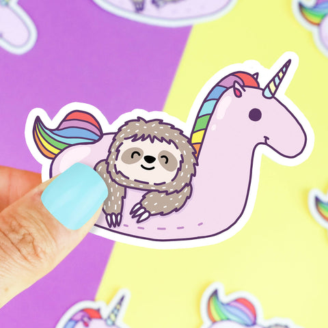 Sloth Unicorn Pool Float Summer Party Animals Vinyl Sticker