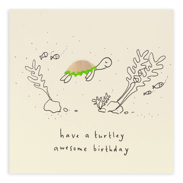 Birthday Turtle Card – Handfinished UK REal Pencil Shavings