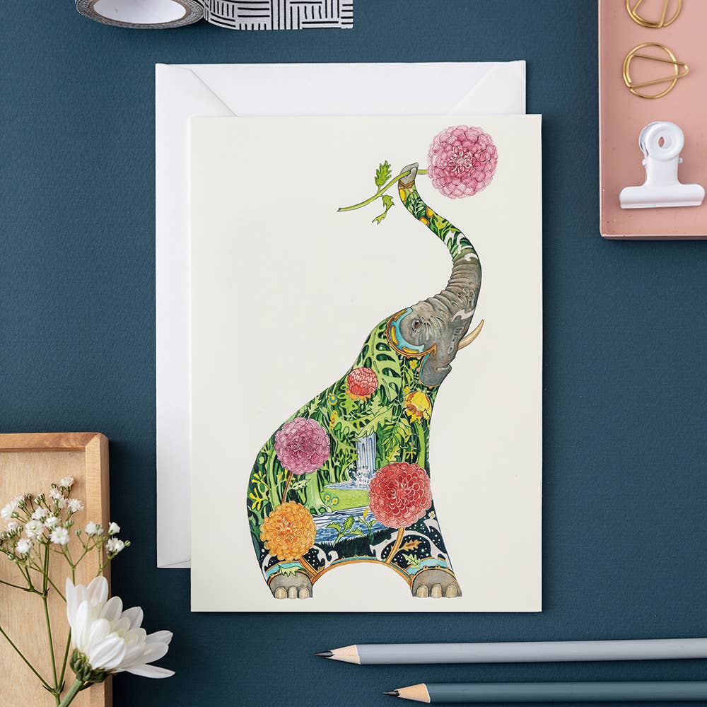 Elephant With Flower Card