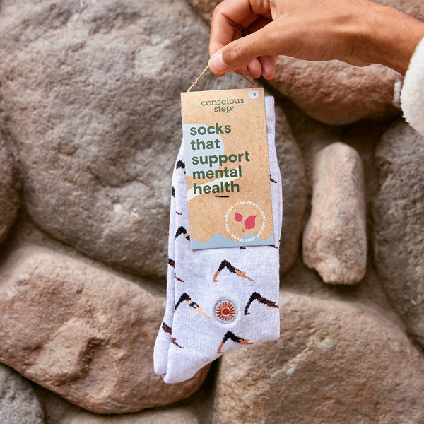 Socks that Support Mental Health (Gray Yogis): Small