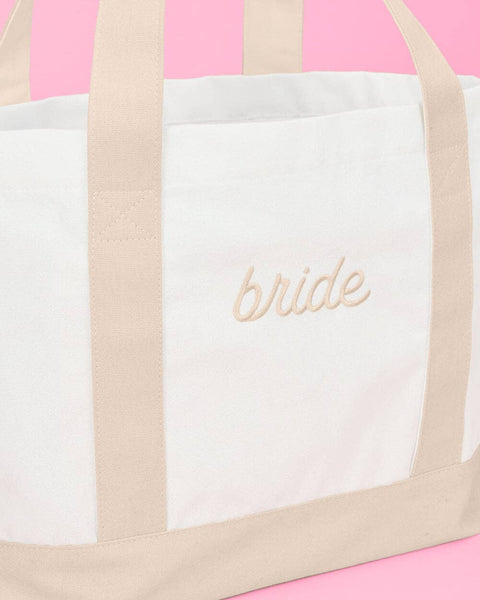 Neutral Bride Boat Tote Bag | Beige Bride Tote, Bridal