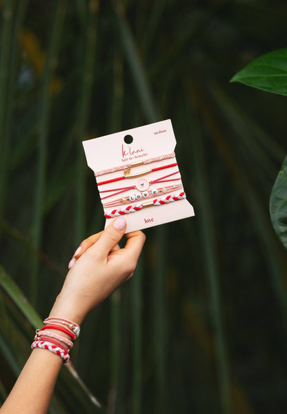 "Love" Pink Hearts Hair Tie Bracelets: Medium