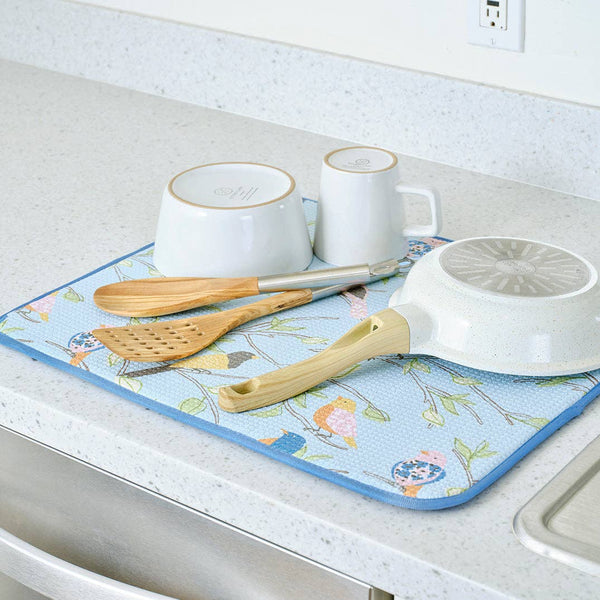 Floral Finch & Friends Microfiber Dish Drying Mats, Set of 2