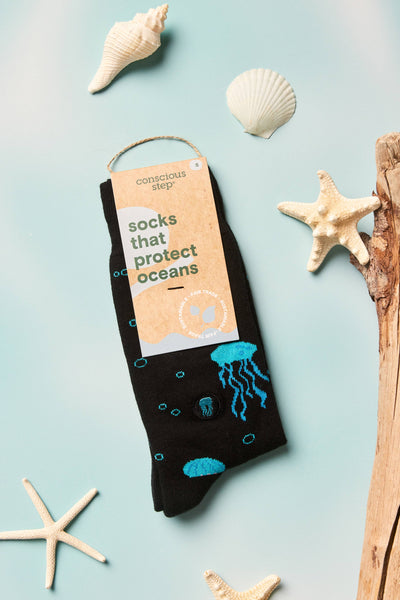 Socks that Protect Oceans (Black Jellyfish): Medium