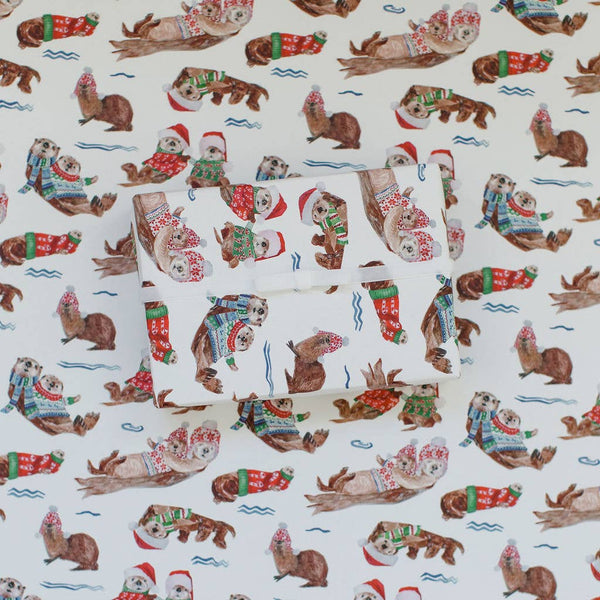 Holiday Otters Gift Wrap Roll