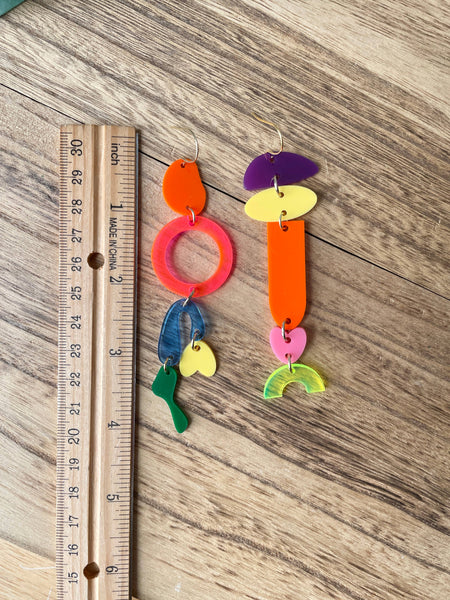 Funky Mismatched Colorful Acrylic Statement Earrings