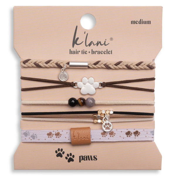 "Paws" Natural Hues with Silver and Paw Accents Hair Tie Bracelet: Small