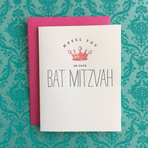 Pink Bat Mitzvah Crown - letterpress card