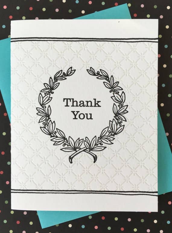Wreath Thank You - letterpress card