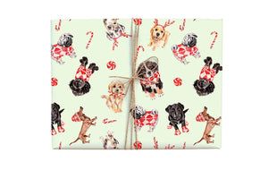 Mint Christmas Puppy Dog Gift Wrap Roll
