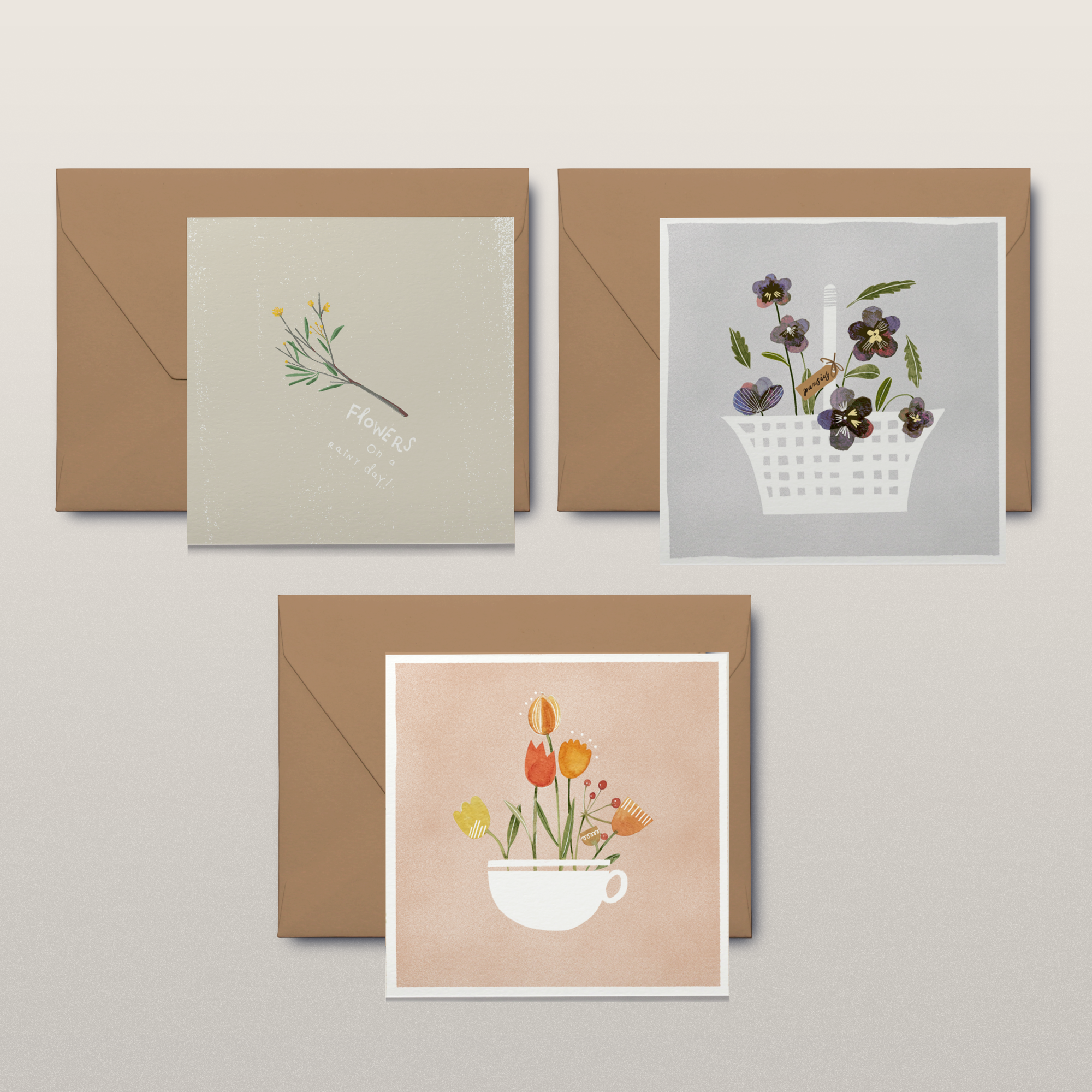 Flowers for every Season Square Greeting Card Set of 3