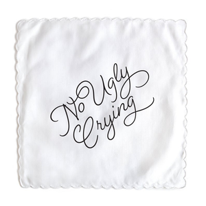 No Ugly Crying White Scalloped Handkerchief