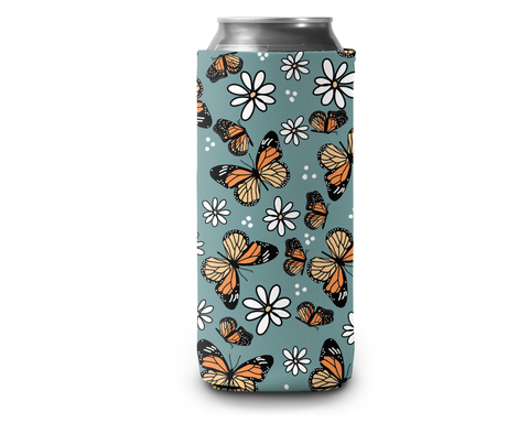 Butterfly & Daisies Slim Can Cooler