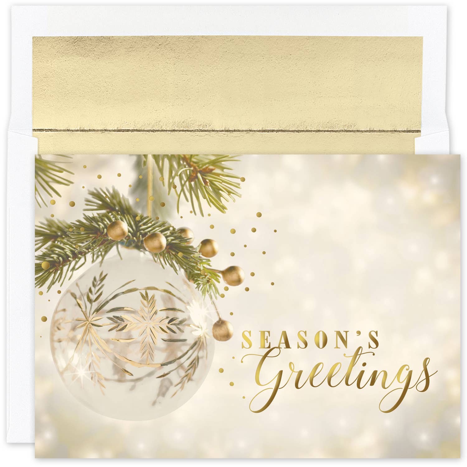 Gold Sparkle Ornament Boxed Holiday Cards