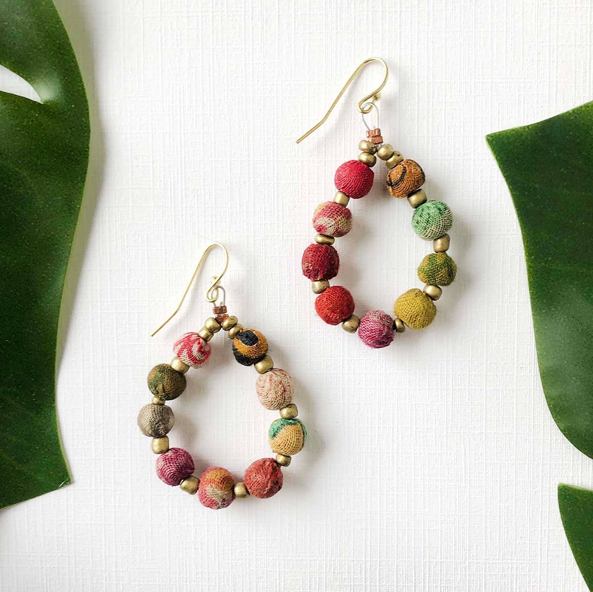 Kantha Beaded Teardrop Earrings