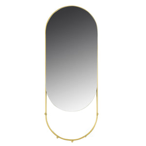 Modern Gold Oval Metal Hanging Mirror with Jewelry Hooks