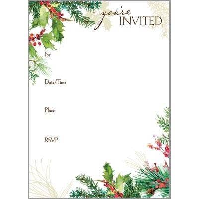 Holiday Fill in Invitation - Pine and Holly Berries