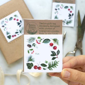 Sticker gift tags - evergreens and berries