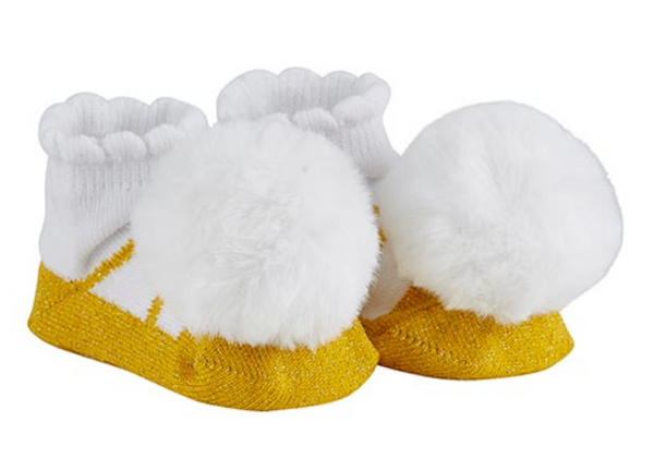Pom Socks - Gold+White Fur Pom