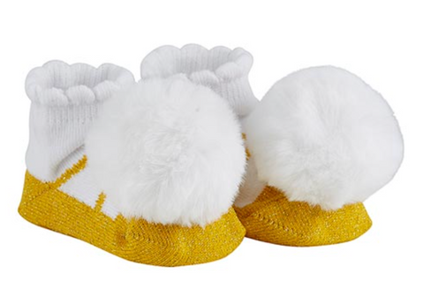 Pom Socks - Gold+White Fur Pom