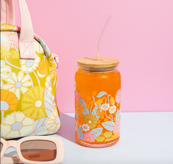 Can Glass with Lid - Gathering Flowers