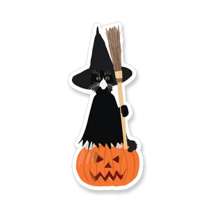 Halloween Cat Witch + Jack-o-lantern Vinyl Sticker