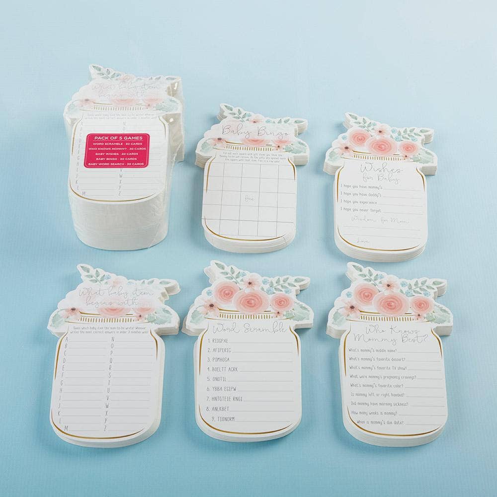 Floral Mason Jar Baby Shower Games 5-game Card Set