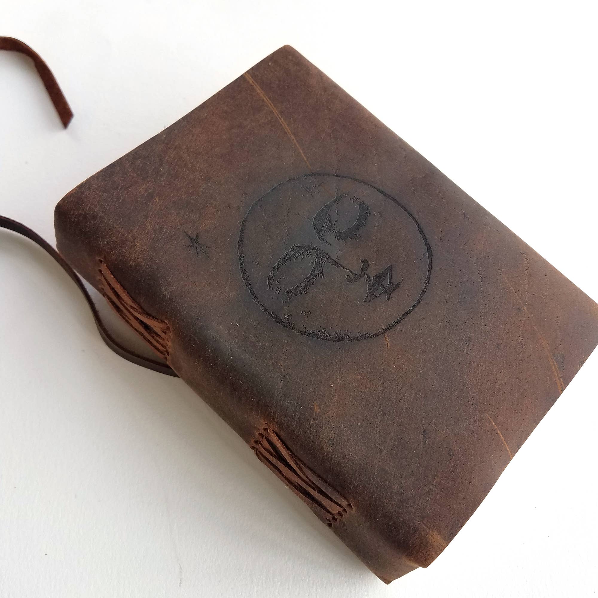 Sleeping Moon Leather Journal With Cord, Unlined Paper