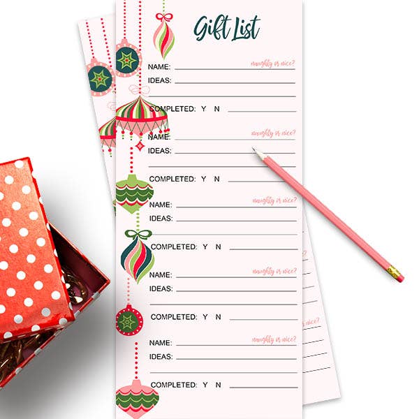 Holiday Ornaments Gift Shopping List pad